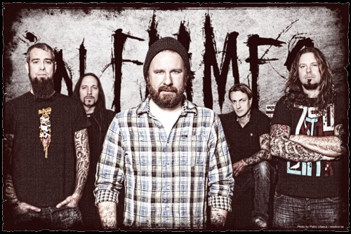 in flames